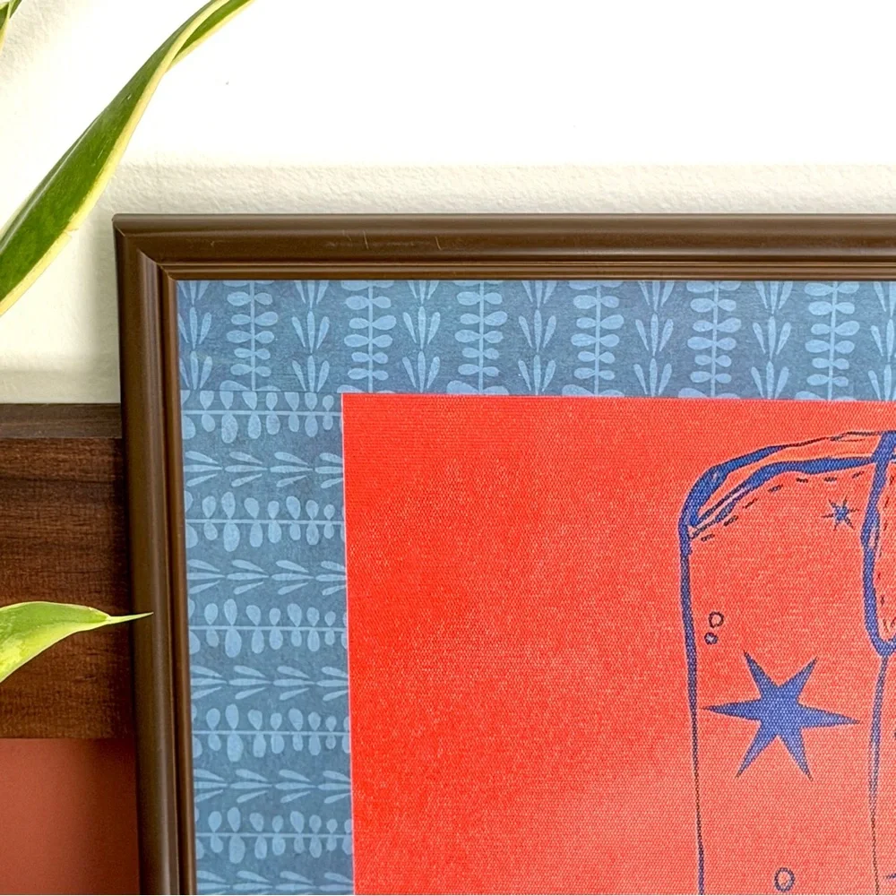 Howdy Cowboy Boot Retro Vintage Style Orange Blue Canvas Art Print Framed Art